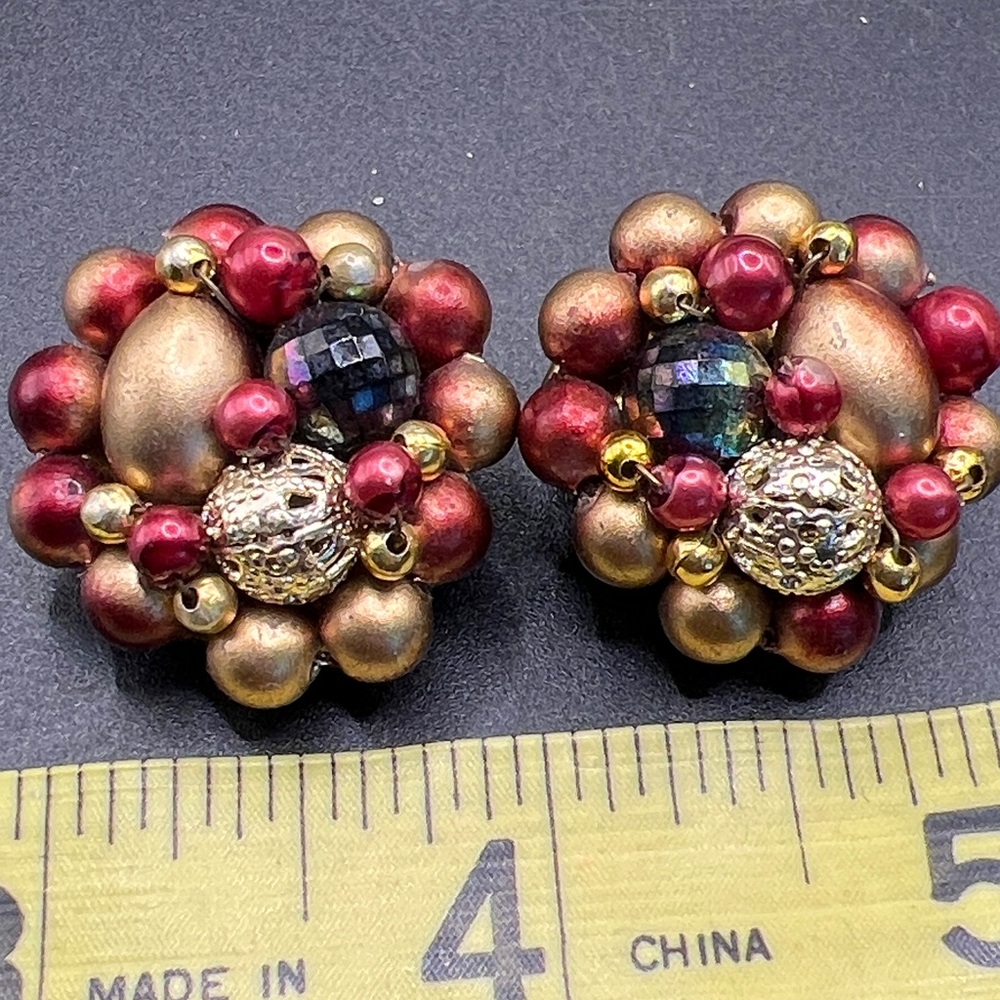 Vintage 1950’s Hong Kong Cluster Bead Earrings